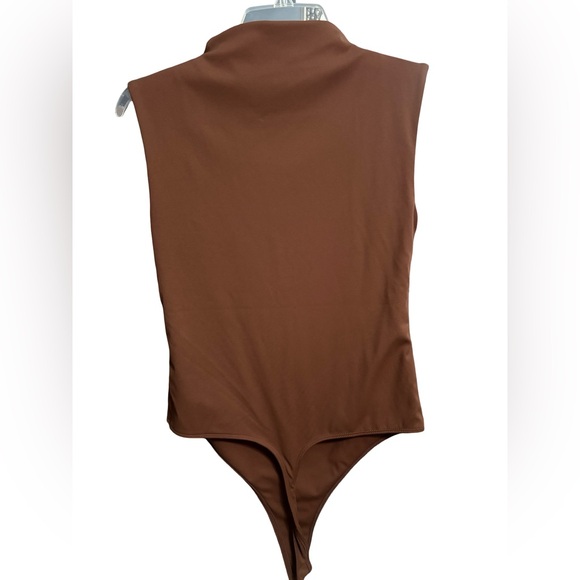 Mock Neck Brown Thong Style Bodysuit - Picture 2 of 4